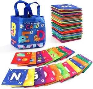 26 Pcs Early Childhood Enlightenment Book,Soft Alphabet Cards,ABC Learning Flash Cards with Storage Bag,Soft Letter Early Educational Toyfor Toddlers Kids Boys Girls Over 0 Years,Washable