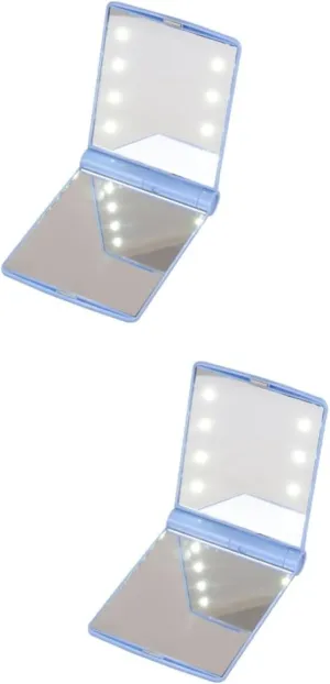 2pcs Led Folding Makeup Mirror 8 Lights Compact Mirror 330° Rotation for Travel Home Use