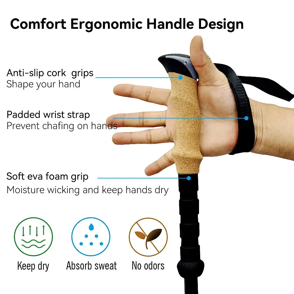 2Pcs Ultralight Foldable Carbon Fiber Trekking Poles for Hiking