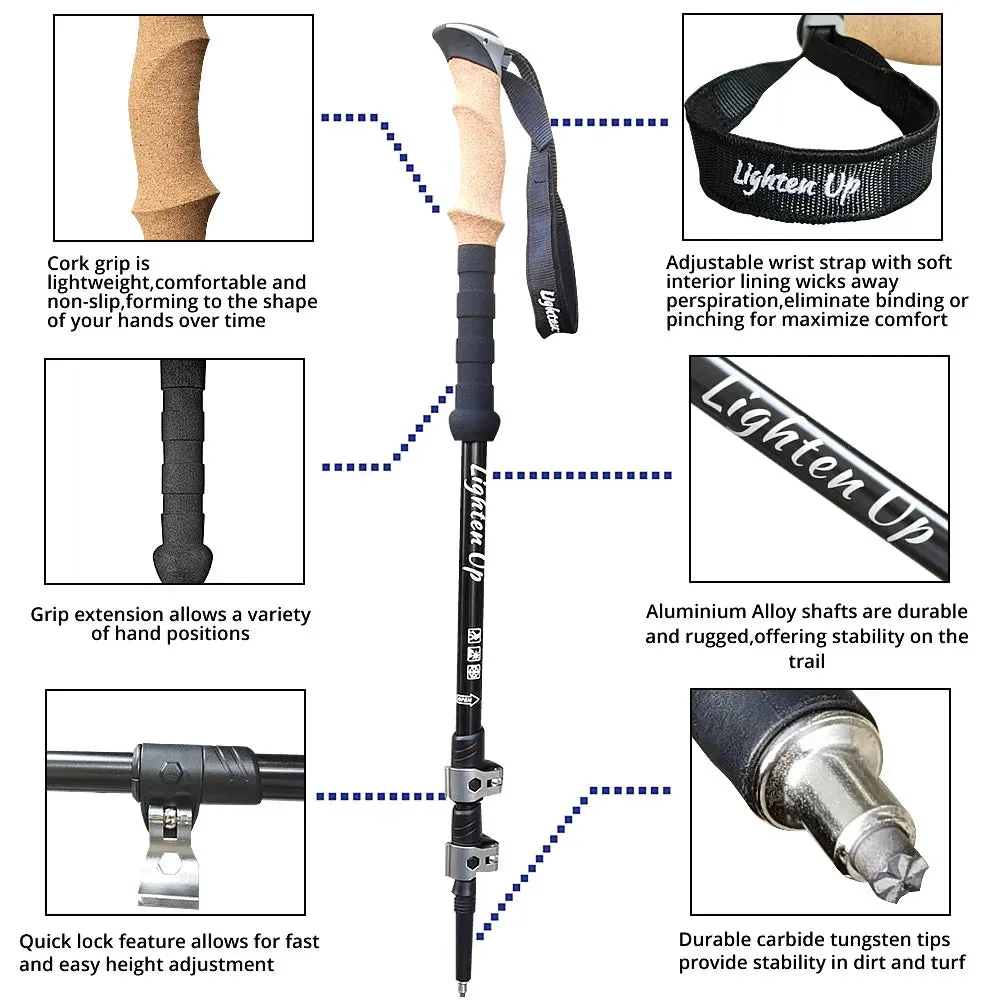 2Pcs Ultralight Foldable Carbon Fiber Trekking Poles for Hiking