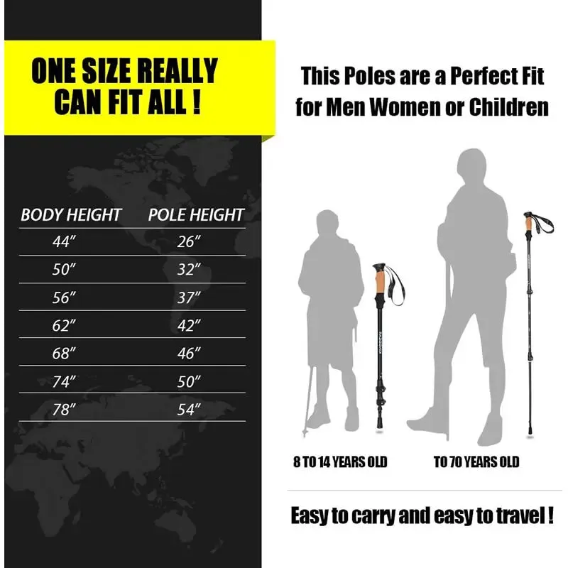 2Pcs Ultralight Foldable Carbon Fiber Trekking Poles for Hiking