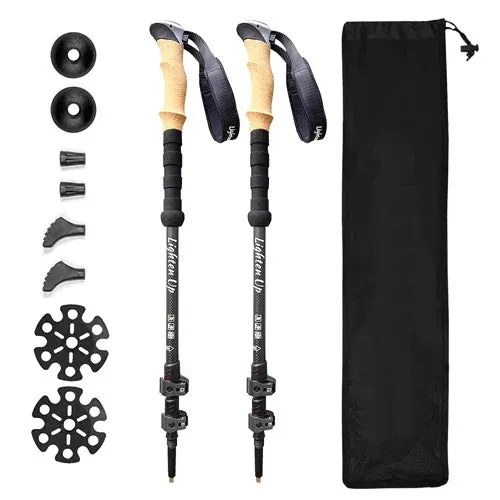 2Pcs Ultralight Foldable Carbon Fiber Trekking Poles for Hiking
