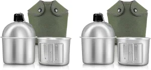 2X Outdoor Canteen Cookware Set Canteen Cup Portable Water Bottle with Grab Handle Cup for Outdoor Camping Hiking, silver
