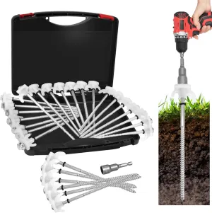 30 Pack 8" Screw in Tent Stakes Heavy Duty- Ground Anchors Screw- Tent Pegs Camping Stakes- Hex Pegs Drillable Tent Stakes and Hexagon Head Drive and Storage Box (White)