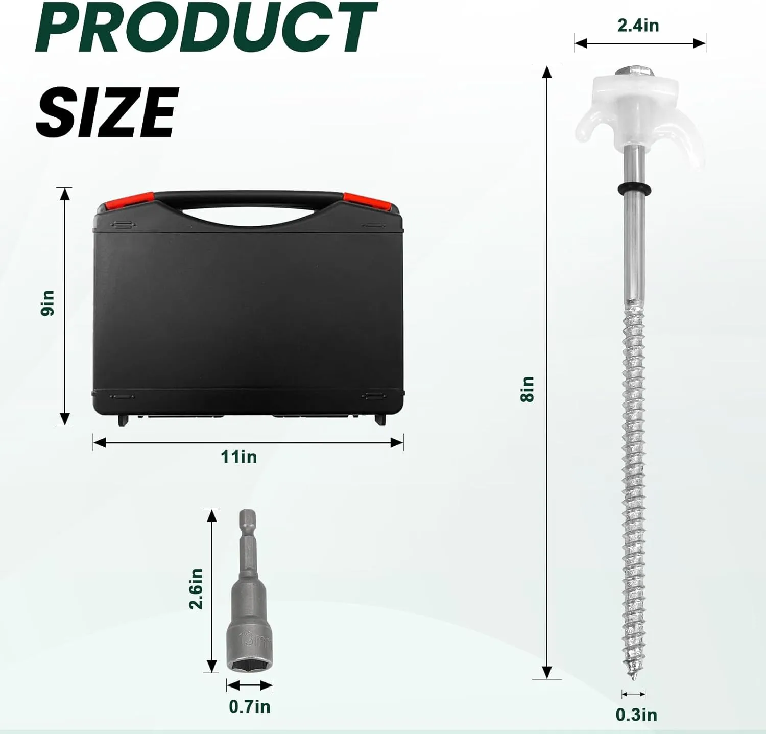 30 Pack 8" Screw in Tent Stakes Heavy Duty- Ground Anchors Screw- Tent Pegs Camping Stakes- Hex Pegs Drillable Tent Stakes and Hexagon Head Drive and Storage Box (White)