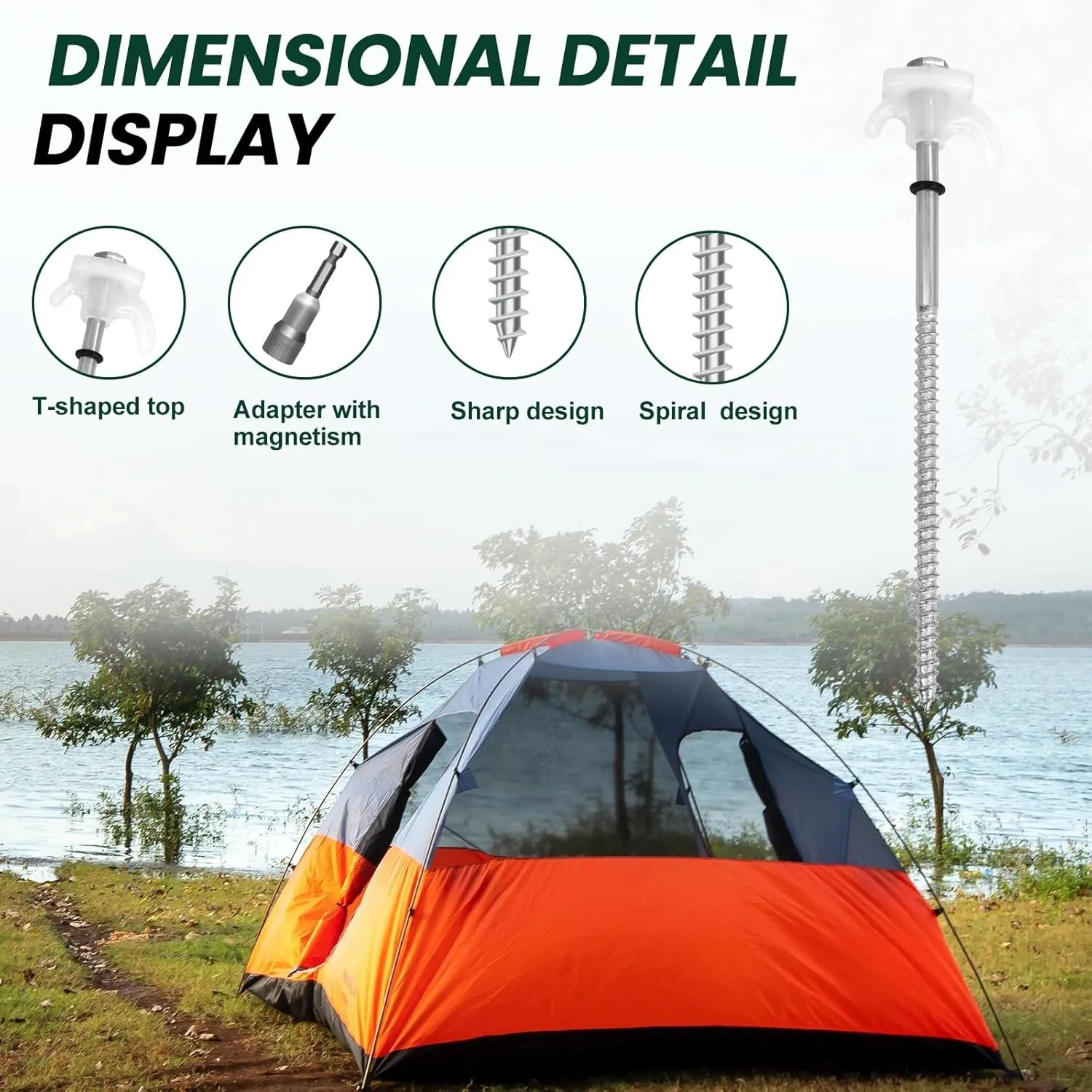 30 Pack 8" Screw in Tent Stakes Heavy Duty- Ground Anchors Screw- Tent Pegs Camping Stakes- Hex Pegs Drillable Tent Stakes and Hexagon Head Drive and Storage Box (White)