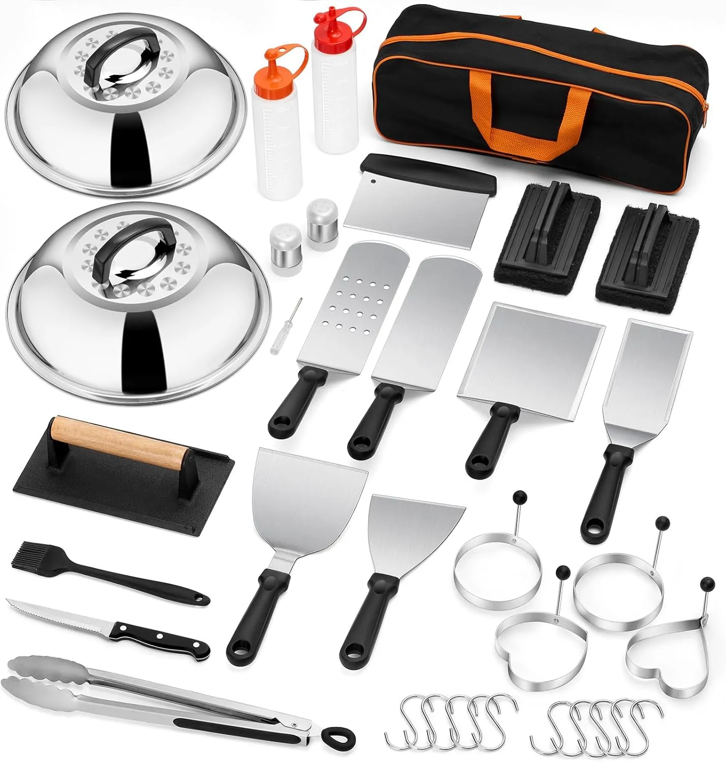 35PCS Griddle Accessories Kit, Leonyo Flat Top Grill Accessories, Grill Tools with Enlarged Spatulas, Melting Dome, Metal Scraper, Burger Press for Outdoor Barbecue Teppanyaki Hibachi Cooking