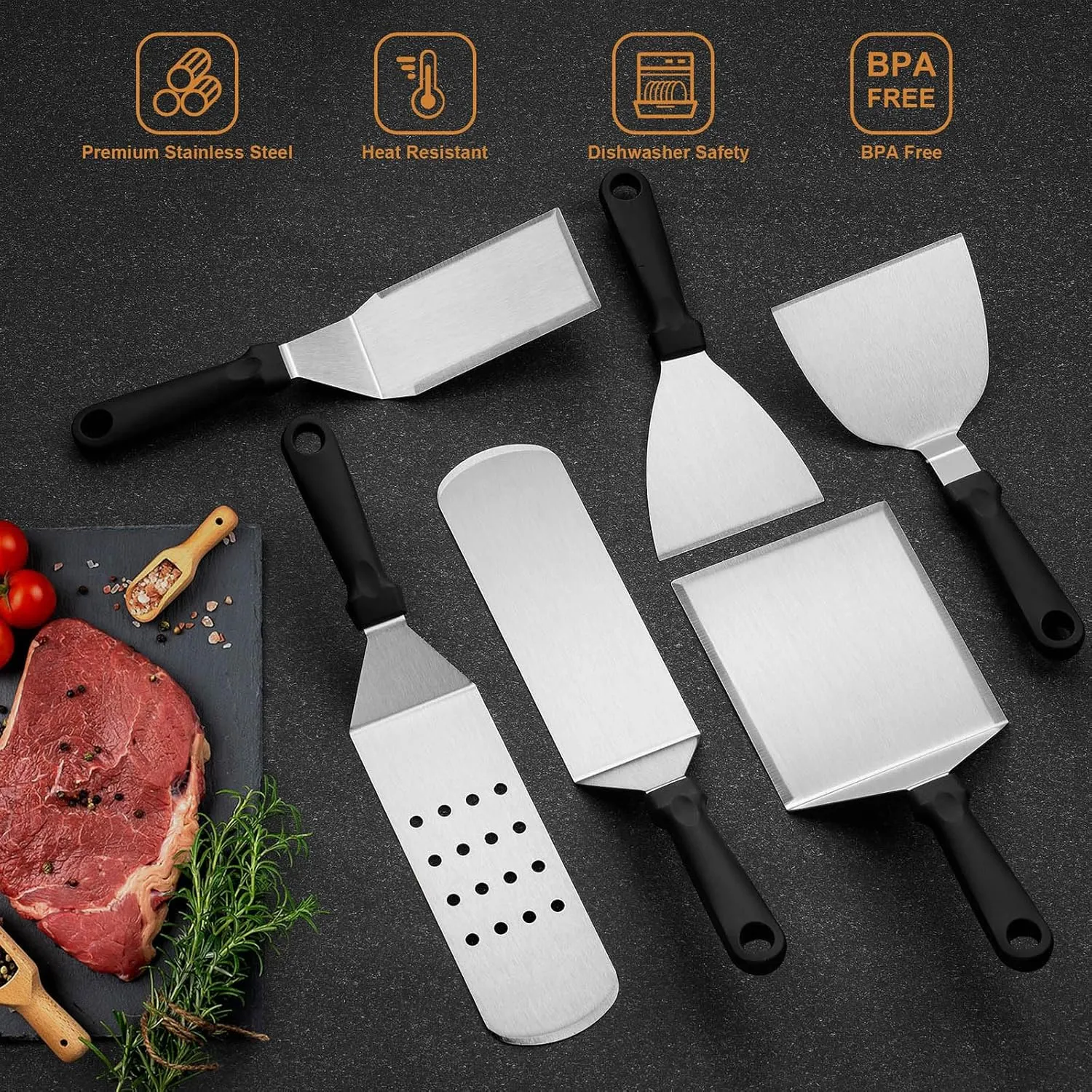 35PCS Griddle Accessories Kit, Leonyo Flat Top Grill Accessories, Grill Tools with Enlarged Spatulas, Melting Dome, Metal Scraper, Burger Press for Outdoor Barbecue Teppanyaki Hibachi Cooking