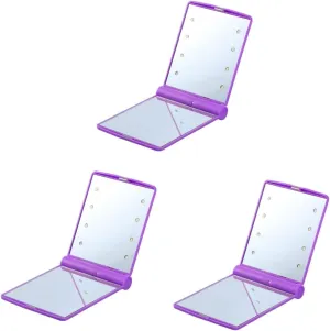 3pcs Led Lighted Makeup Mirror Led Lights Portable Compact Folding Design Rotation for Travel and Bathrooms Cosmetic Accessory