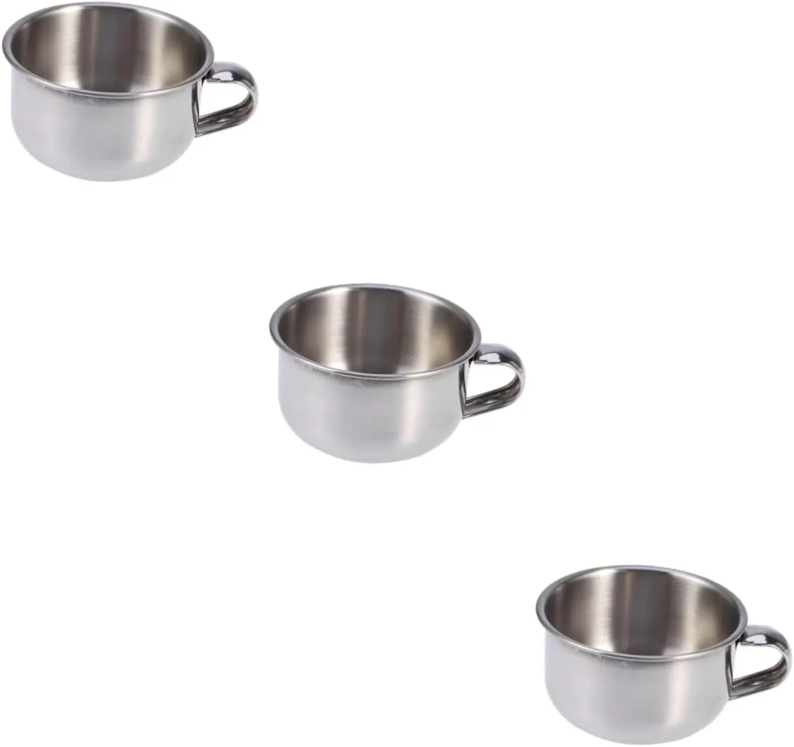 3pcs Stainless Steel Shaving Bowl with Handle Durable Razor Bowl for Wet Shaving Polished Finish for Men