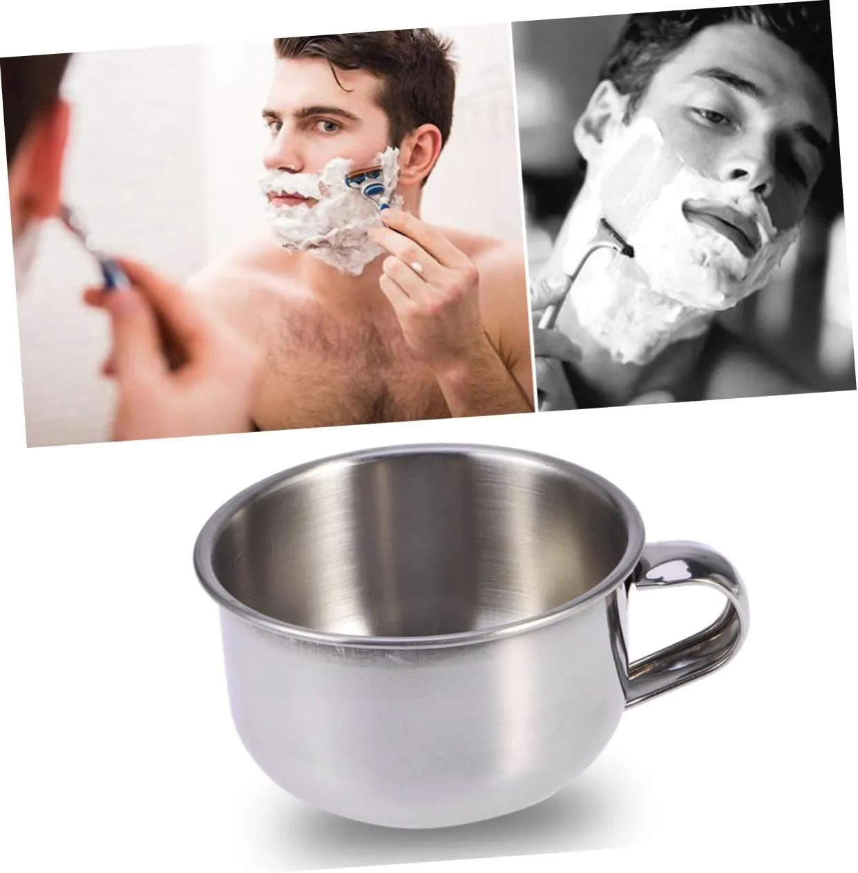 3pcs Stainless Steel Shaving Bowl with Handle Durable Razor Bowl for Wet Shaving Polished Finish for Men