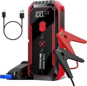 4000A Jump Starter - 12V Portable Car Battery Jumper Starter for All Gas & 10.0L Diesel Engines, 20000mAh Jump Box Battery Pack & Jumper Cables, USB Quick Charge, 4-Mode Emergency Light (Black)