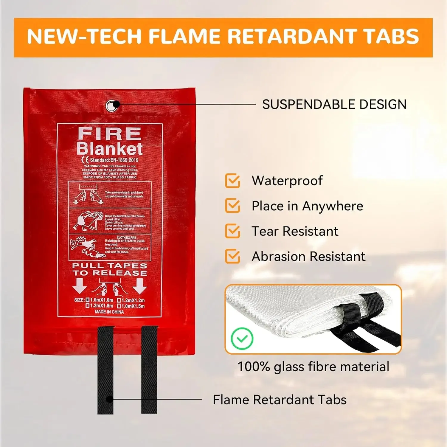 40x40 Inch Fiberglass Emergency Fire Blanket