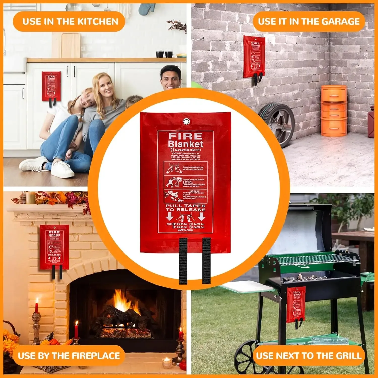 40x40 Inch Fiberglass Emergency Fire Blanket