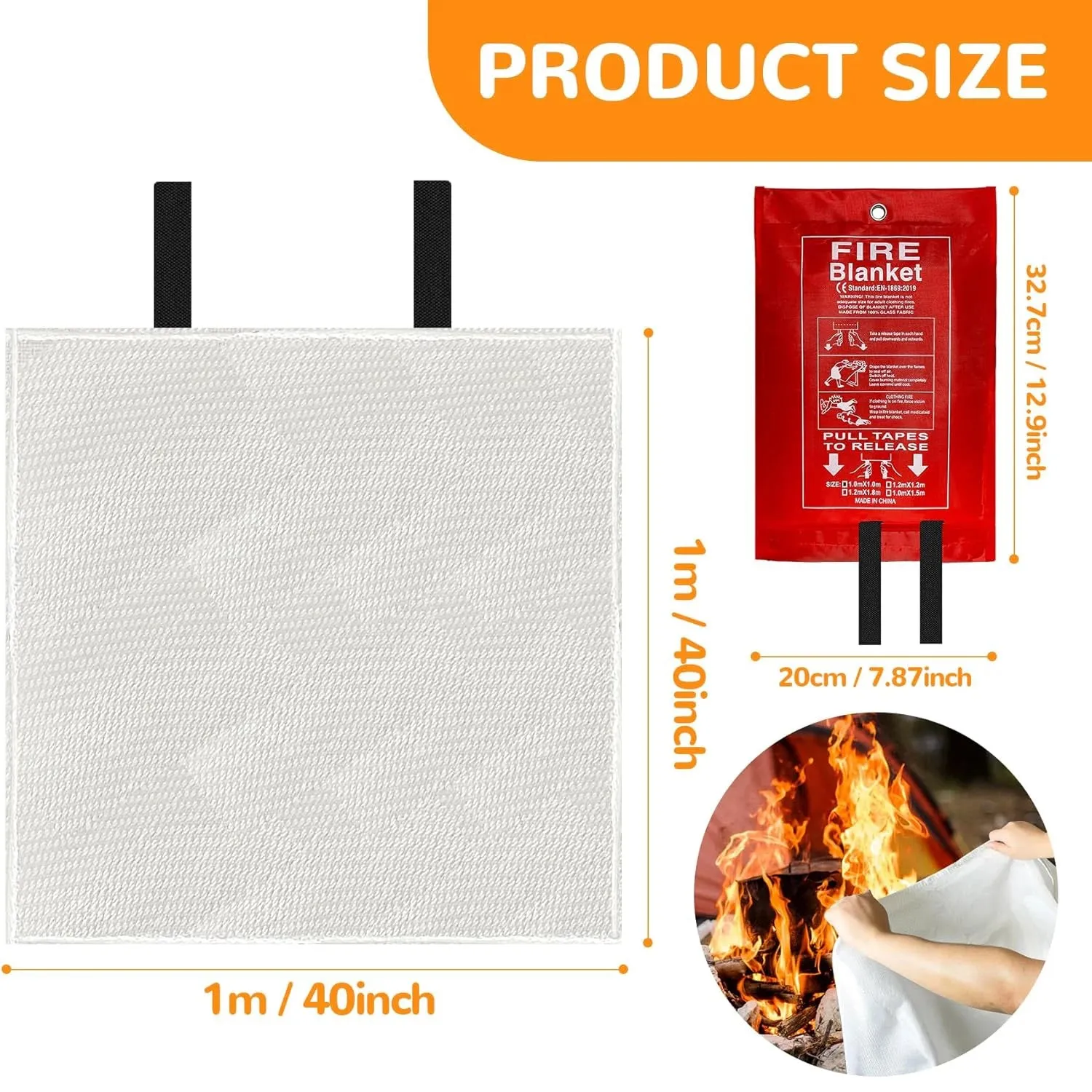 40x40 Inch Fiberglass Emergency Fire Blanket
