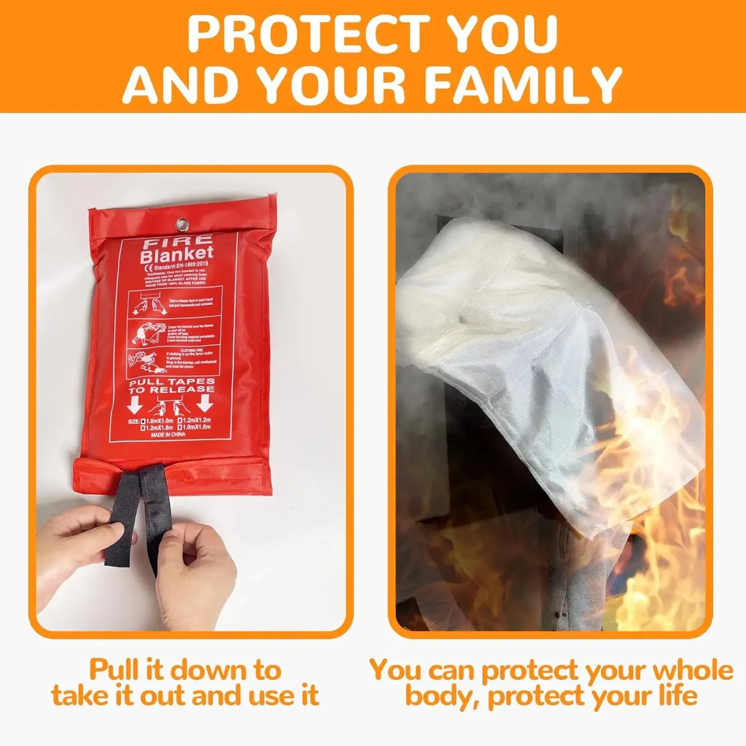 40x40 Inch Fiberglass Emergency Fire Blanket