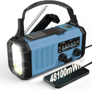 48100mWh Emergency Radio,Solar Hand Crank AM FM NOAA Weather Radio,Portable Battery Powered Radio with Phone Charger,Crank Flashlight,Reading Lamp,SOS for Home Power Outages Hurricane Outdoor Survival