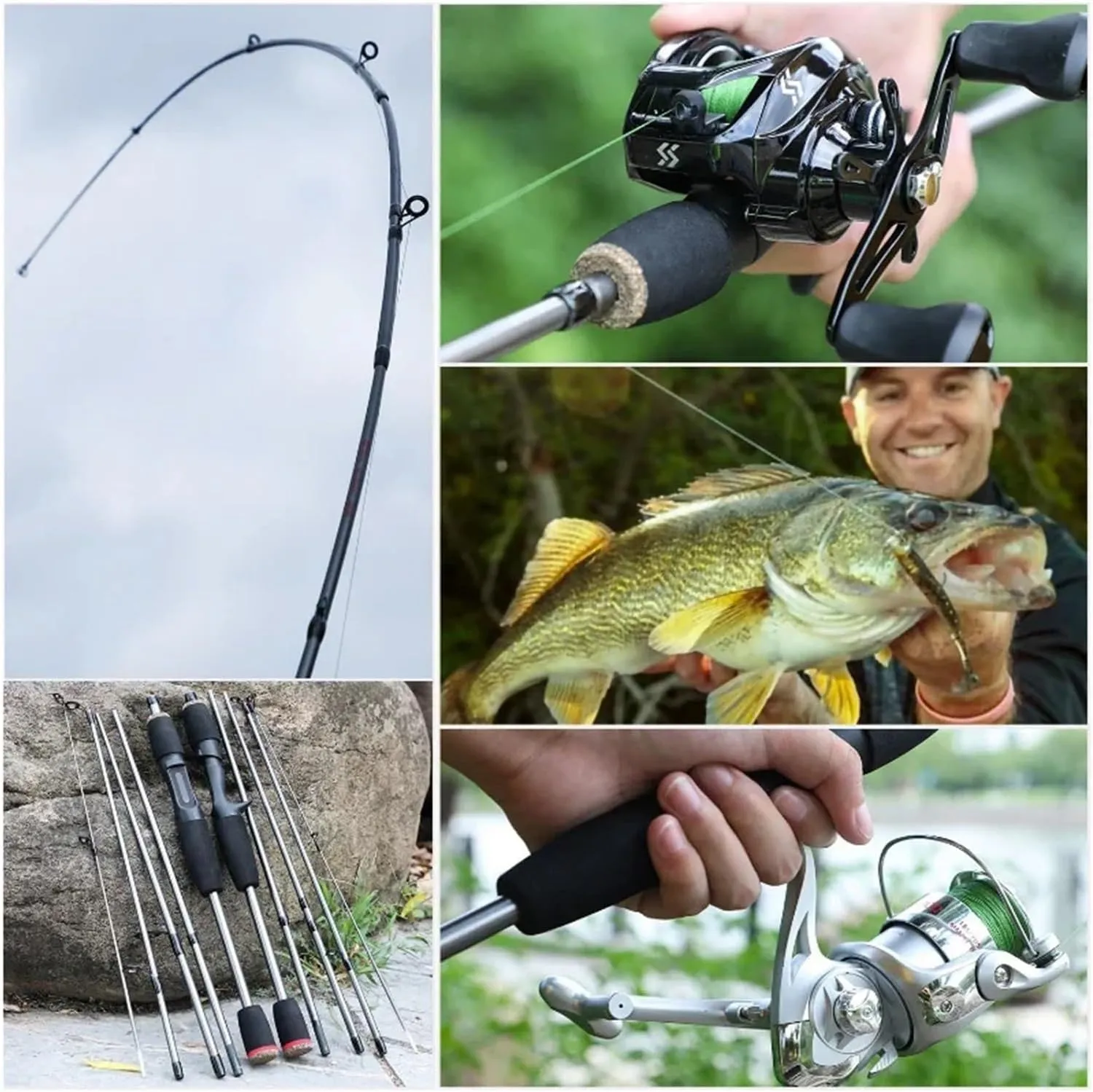 5 Section Spinning Casting Fishing Rod 1.7M Ultralight Weight Carbon Fiber Pattern Poles Travel Freshwater Fishing