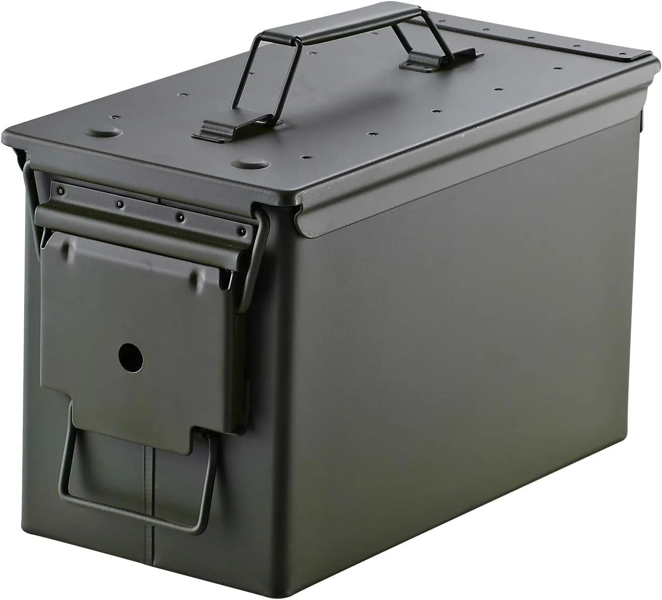 50 Cal Ammo Can Holder Box (Army Green) - Airtight & Watertight Metal Ammo Storage Box w/Hinged Lid, Locking Latch – Ideal Ammo Can Surplus for Firearms, Tactical Gear & Survival Supplies