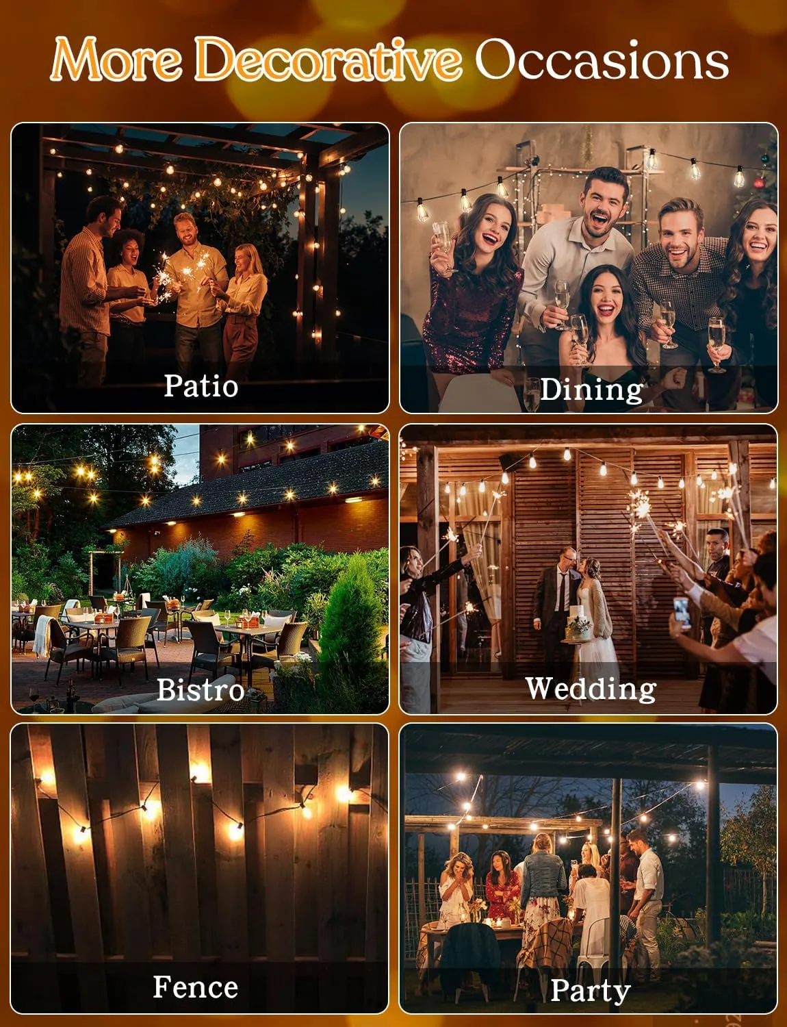 50 FT Outdoor String Lights - LED Waterproof Patio Lights with Dimmer Remote - Edison Bulbs for Porch, Backyard & Cafe/Bistro