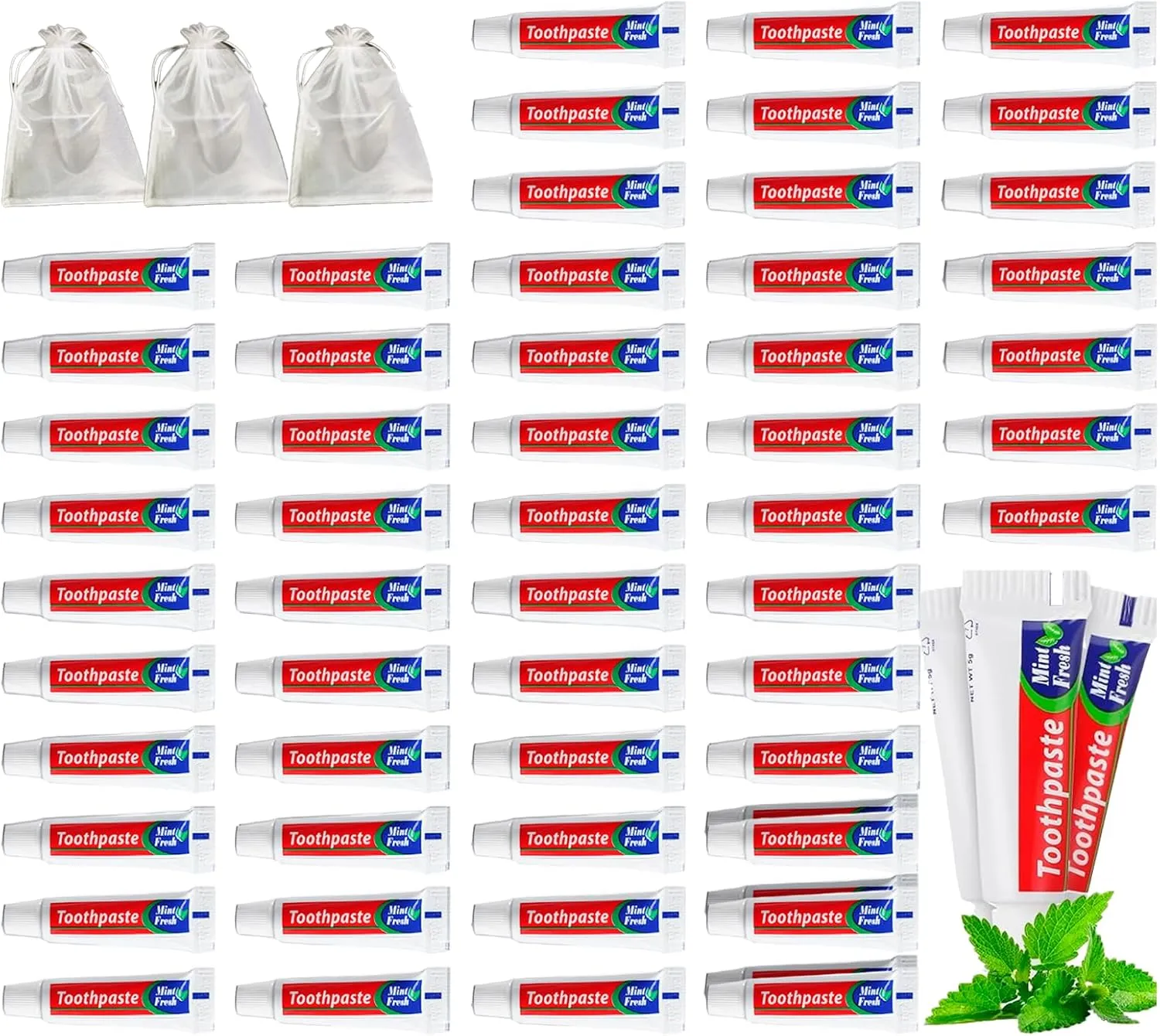 50Tubes Travel Size Toothpaste to Freshen Breath, Mini Toothpaste Bulk for Homeless Shelters, Short Business Trips, Hotel Rental Guests, Charity Church Donation, Camping Small Packs