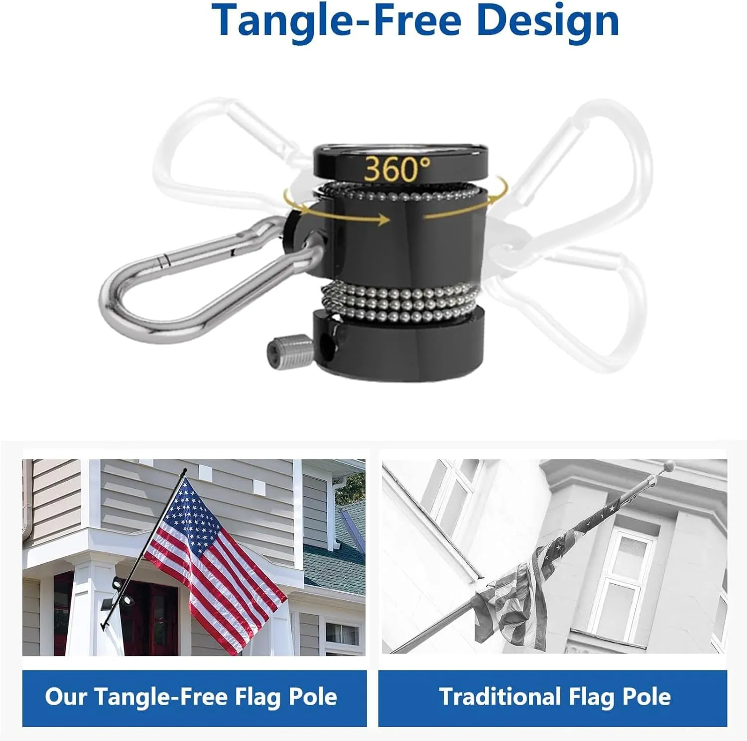 5FT/6FT Outdoor Flag Pole for House, Carbon Fiber Design Heavy Duty Flagpole with Tangle Free Spinning Grommets, High Wind Flagpole for Residential Garden Yard Porch Commercial, Black Flag Pole only