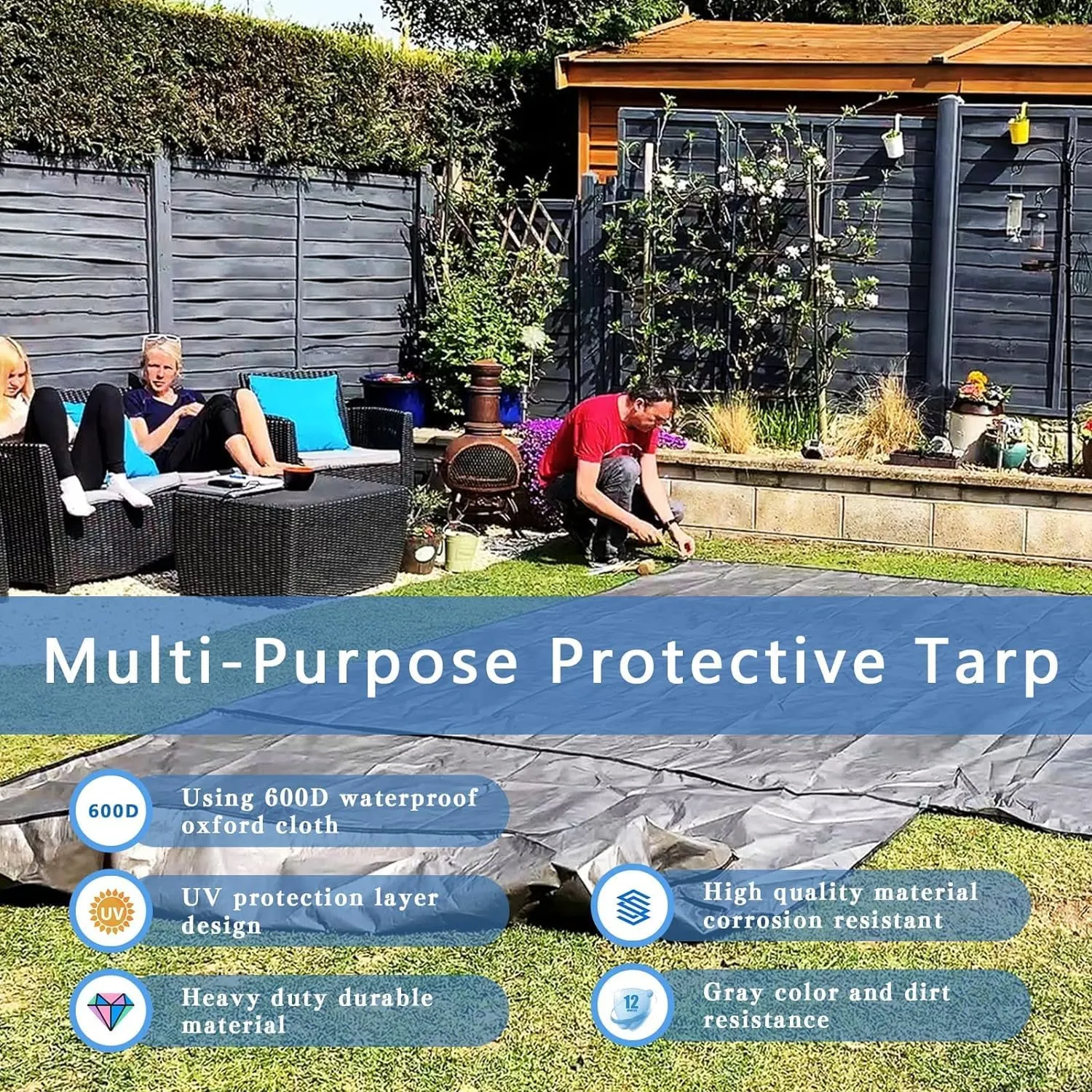 5x5Ft Waterproof Canvas Tarp Black，Heavy Duty Multipurpose Oxford Tarpaulin Cover for Canopy Tent, Roof, Boats, Pool, Woodpile, Robust, Rip & Tear Proof, 20mil