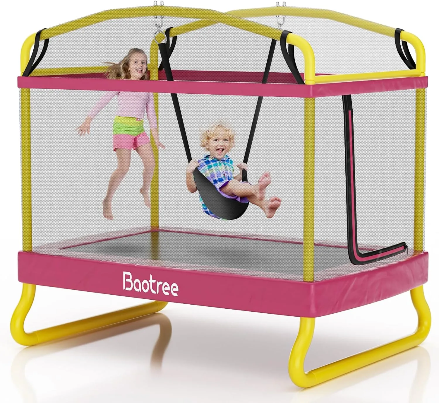 6.5FT Rectangle Trampoline for Kids, 78”ASTM Approved Recreational Trampolines with Swing, Small Toddler Trampoline with Safety Enclosure Net, Outdoor and Backyard, Gifts for Children & Boys & Girls