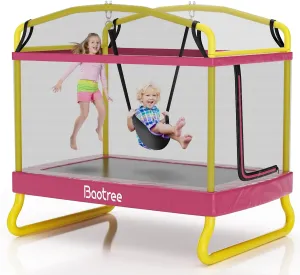 6.5FT Rectangle Trampoline for Kids, 78”ASTM Approved Recreational Trampolines with Swing, Small Toddler Trampoline with Safety Enclosure Net, Outdoor and Backyard, Gifts for Children & Boys & Girls