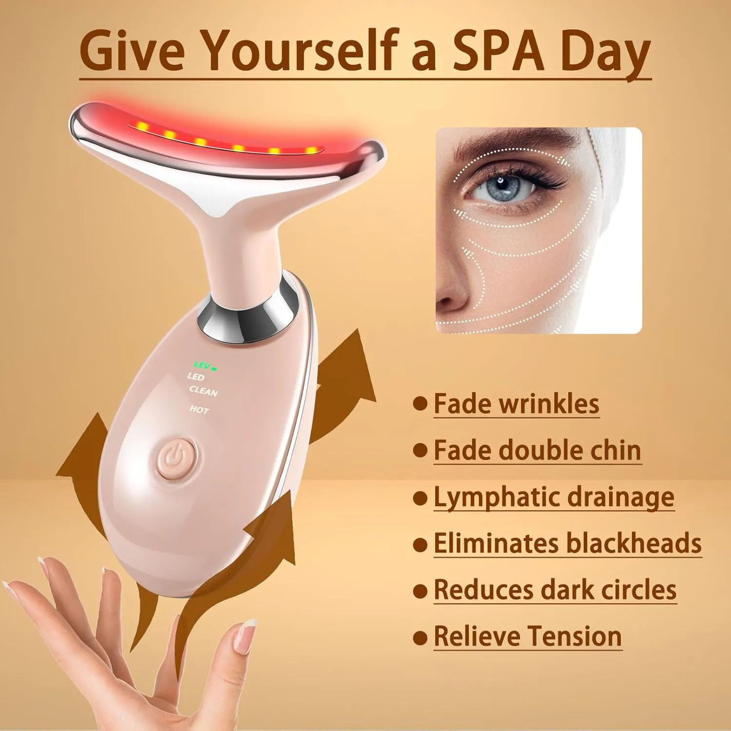 7-in-1 Face Massager Tool for Skin Care, Red Light Therapy for Face, Double Chin Gift (Pink)