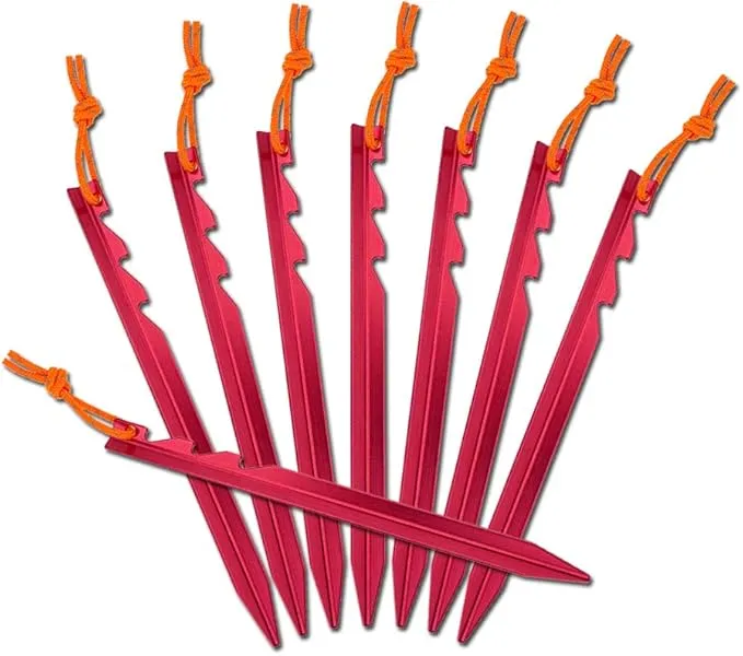 7075 Aluminum Tent Stakes 15 Pack - Ultralight Tri-Beam Tent Pegs with Reflective Rope - Essential Tent Accessories for Camping, Rain Tarps, Hiking, Backpacking