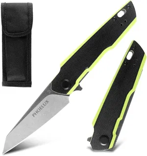 7.71" Pocket Folding Knife- D2 Blade and G10 Handle (Green Back) EDC Knife with Pocket Clip, Liner Lock, Nylon Bag and Gift Box, Good for Survival Camping, Outdoor, Hiking, Hunting