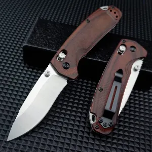 7" Axis Lock Knife,15031-2 D2 Steel Knife,Folding Pocket Knife with Wood Handle,Thumb Stud and Pocket Clip for Indoor Outdoor
