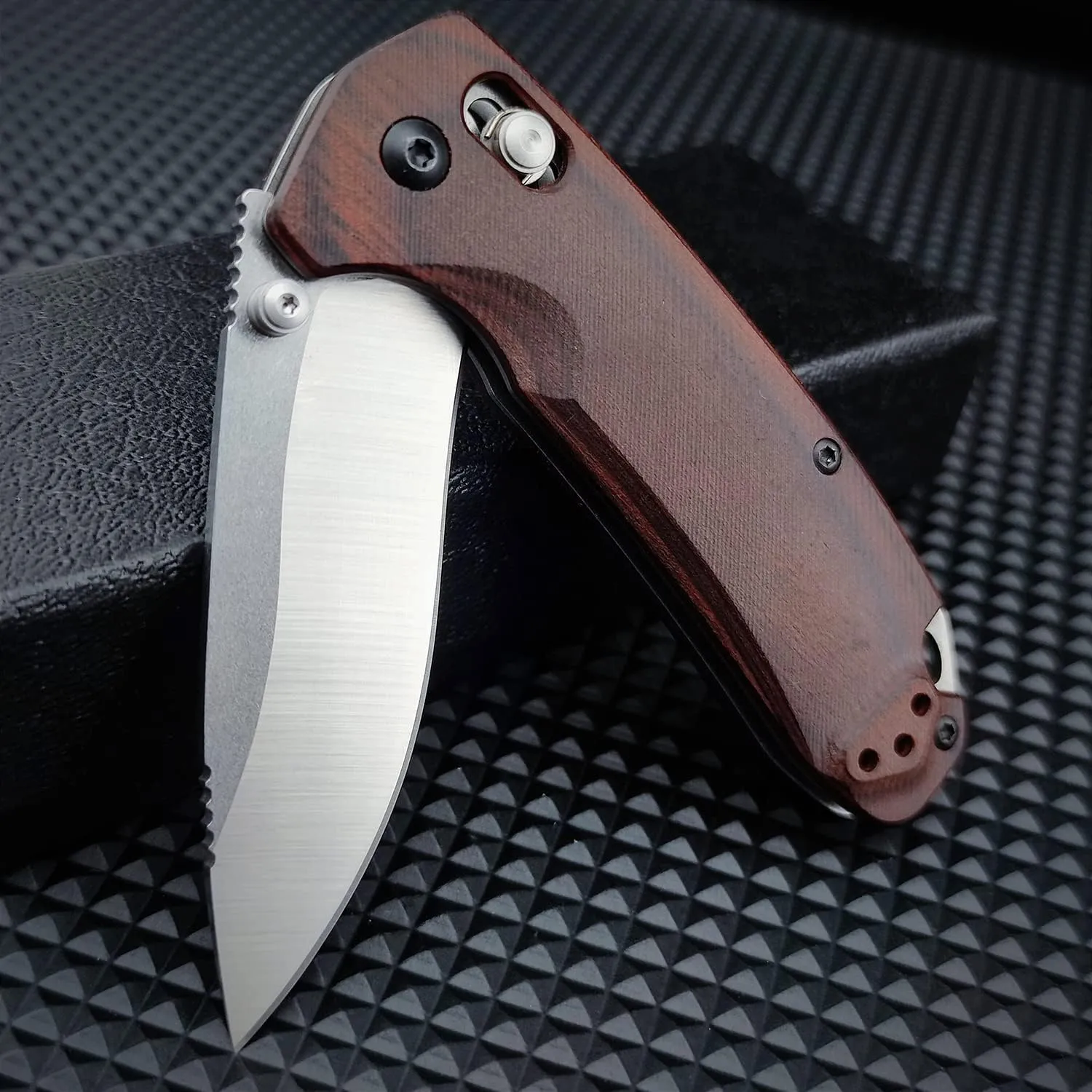 7" Axis Lock Knife,15031-2 D2 Steel Knife,Folding Pocket Knife with Wood Handle,Thumb Stud and Pocket Clip for Indoor Outdoor