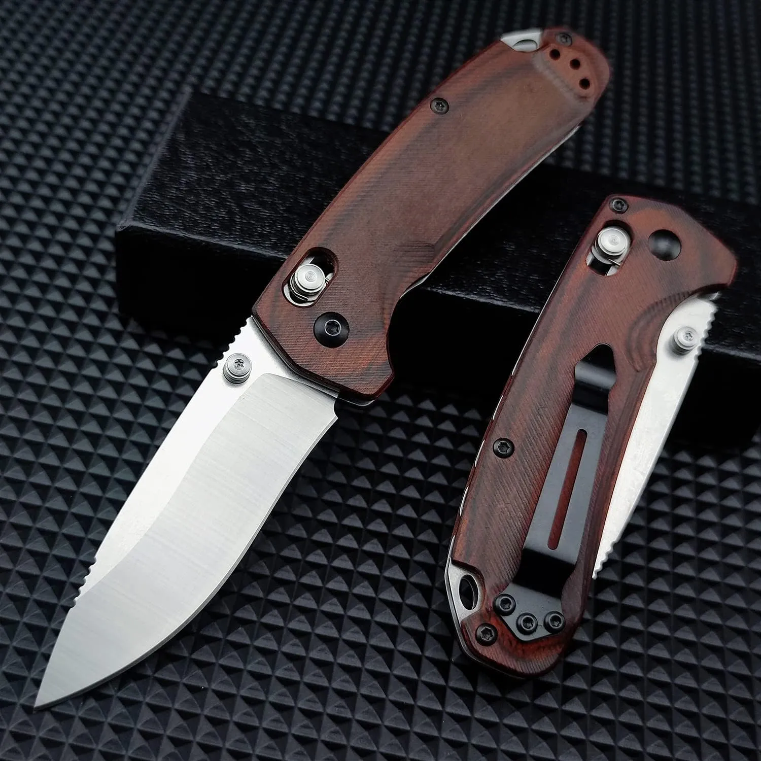 7" Axis Lock Knife,15031-2 D2 Steel Knife,Folding Pocket Knife with Wood Handle,Thumb Stud and Pocket Clip for Indoor Outdoor
