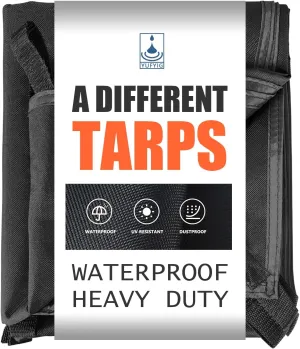 7x12Ft Waterproof Canvas Tarp Black，Heavy Duty Multipurpose Oxford Tarpaulin Cover for Canopy Tent, Roof, Boats, Pool, Woodpile, Robust, Rip & Tear Proof, 20mil