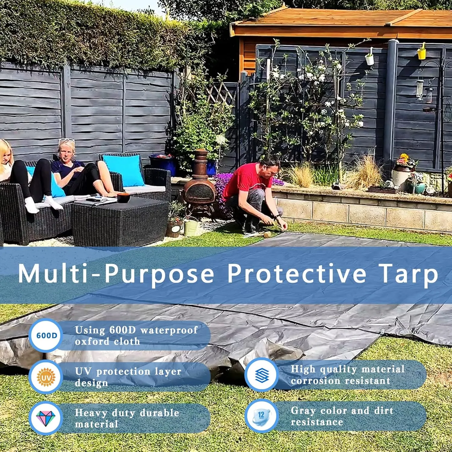 7x12Ft Waterproof Canvas Tarp Black，Heavy Duty Multipurpose Oxford Tarpaulin Cover for Canopy Tent, Roof, Boats, Pool, Woodpile, Robust, Rip & Tear Proof, 20mil