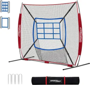 7x7 FT Baseball Softball Practice Nets for Batting Pitching Hitting, with Strike Zone, Softball Nets for Batting and Pitching, Baseball Training Equipment for Kids Adult Youth