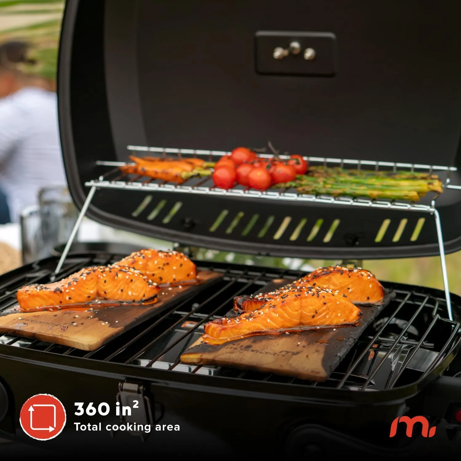 820-0065C 1 Burner Portable Gas Grill for Camping, Outdoor Cooking , Outdoor Kitchen, Patio, Garden, Barbecue with Two Foldable legs, Red   Black