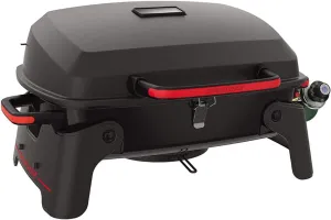 820-0065C 1 Burner Portable Gas Grill for Camping, Outdoor Cooking , Outdoor Kitchen, Patio, Garden, Barbecue with Two Foldable legs, Red   Black