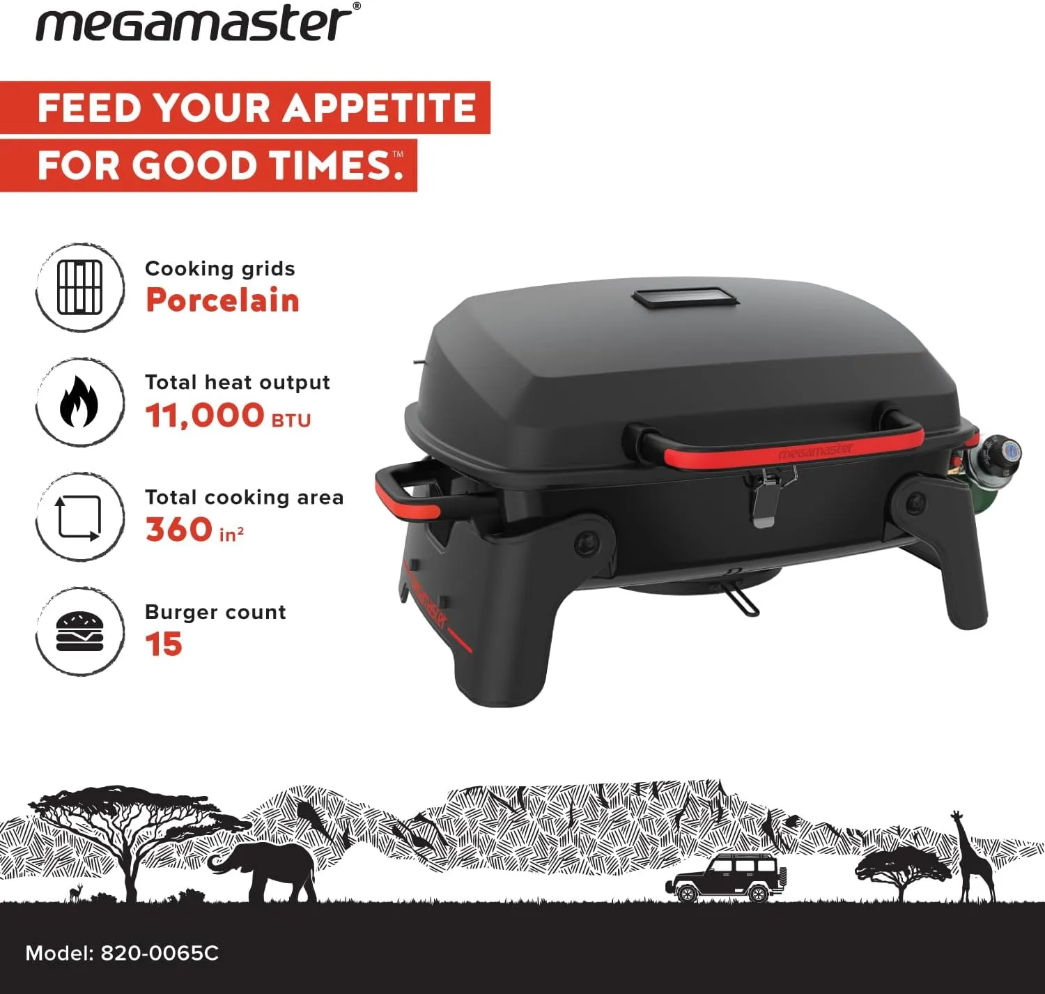 820-0065C 1 Burner Portable Gas Grill for Camping, Outdoor Cooking , Outdoor Kitchen, Patio, Garden, Barbecue with Two Foldable legs, Red   Black