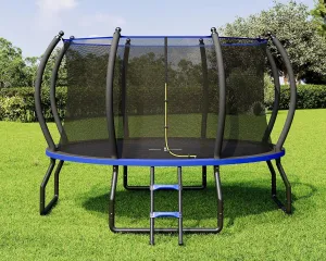 8FT 10FT 12FT 14FT 16FT Outdoor Trampoline with Enclosure Net and Ladder, Recreational Trampolines for Kids and Adults, Quick Connect Frame, ASTM Approval