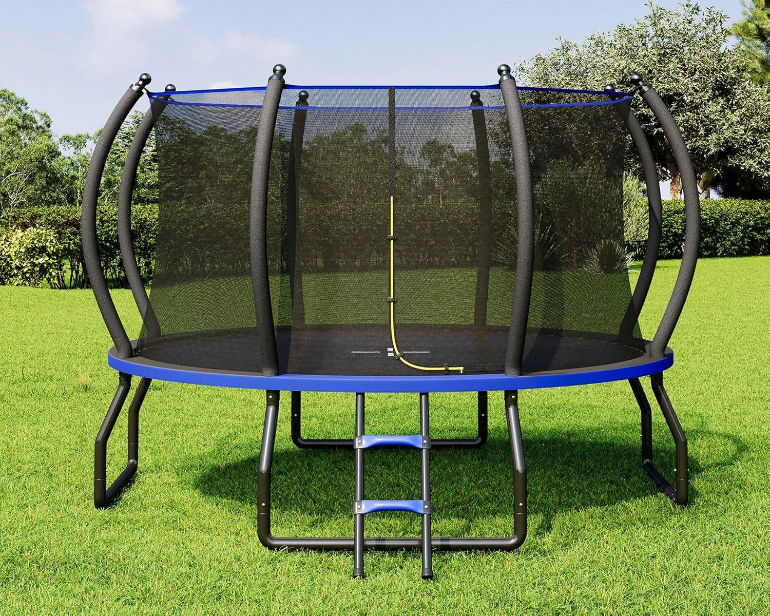 8FT 10FT 12FT 14FT 16FT Outdoor Trampoline with Enclosure Net and Ladder, Recreational Trampolines for Kids and Adults, Quick Connect Frame, ASTM Approval