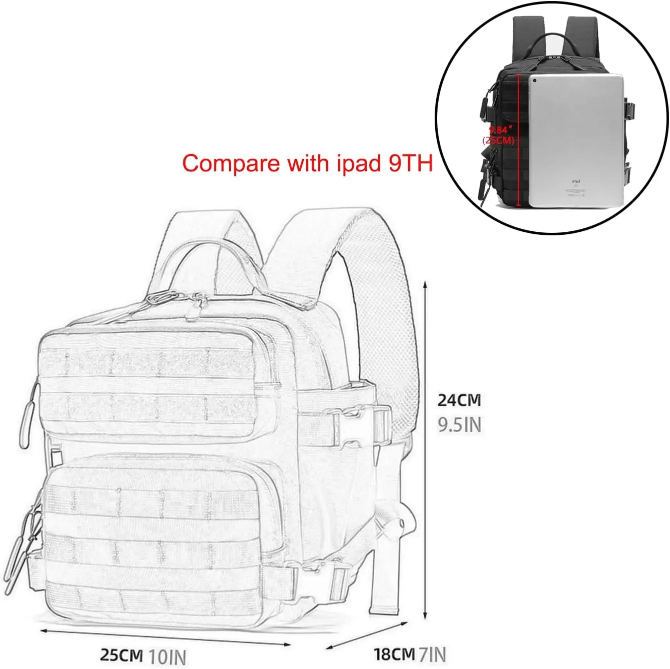 9L Mini Tactical Backpack Men Women Small Assault Rucksack Water-proof GYM Hiking Bug Out Bag with molle attachments (Purple)