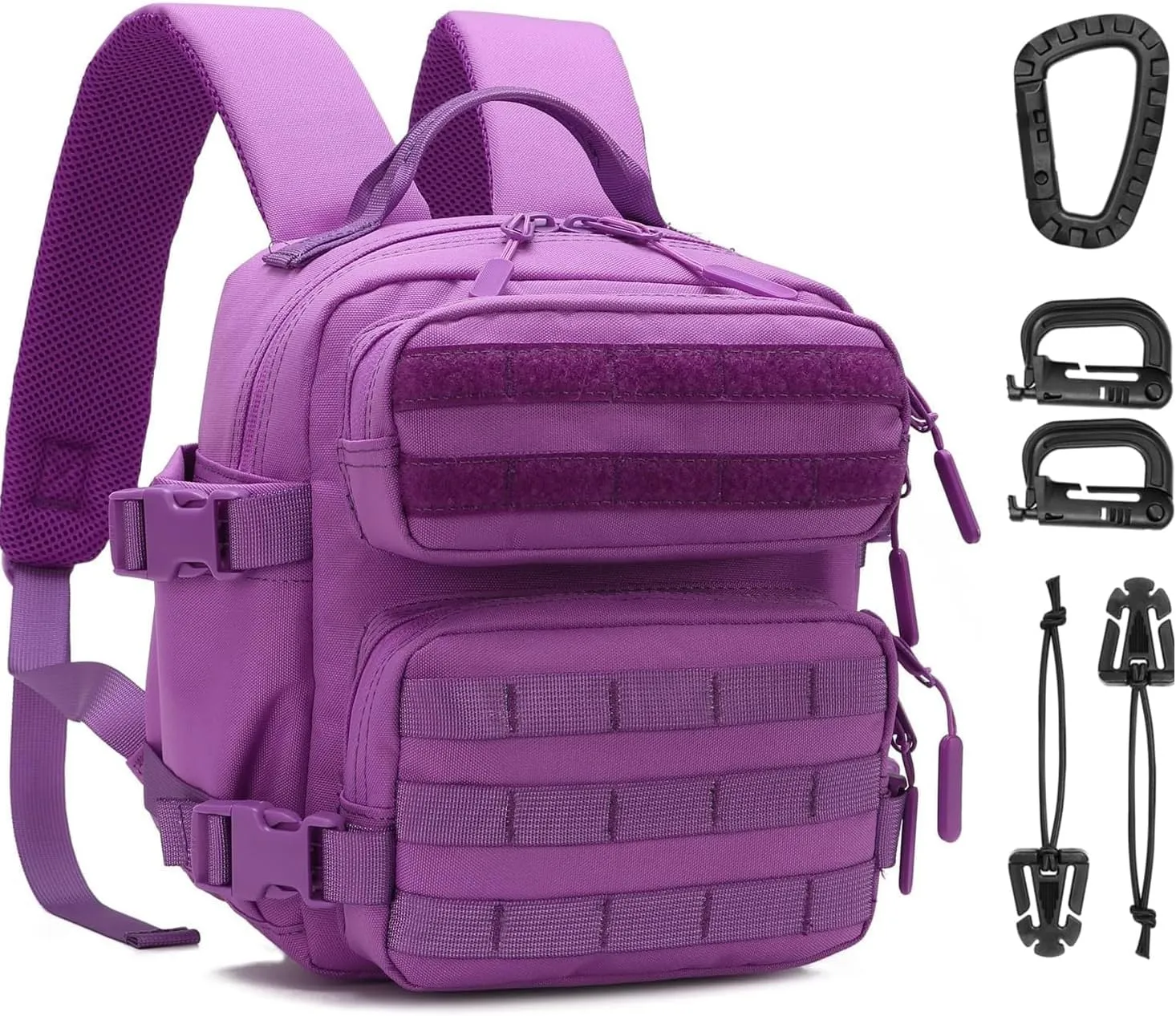 9L Mini Tactical Backpack Men Women Small Assault Rucksack Water-proof GYM Hiking Bug Out Bag with molle attachments (Purple)