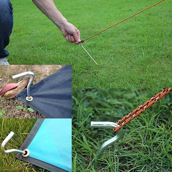 AAGUT Tent Stakes Metal Garden Edging Fence Hooks Yard Camping Stake Heavy Duty Galvanized 9 Inch 6 Gauge Tent Pegs for Tarp, Inflatable, Outdoor Christmas Decorations, 25 Pack