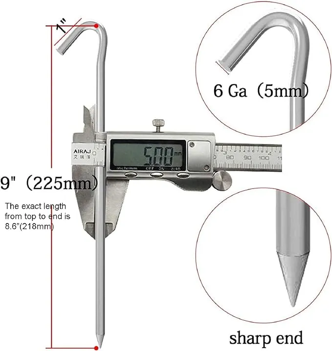 AAGUT Tent Stakes Metal Garden Edging Fence Hooks Yard Camping Stake Heavy Duty Galvanized 9 Inch 6 Gauge Tent Pegs for Tarp, Inflatable, Outdoor Christmas Decorations, 25 Pack
