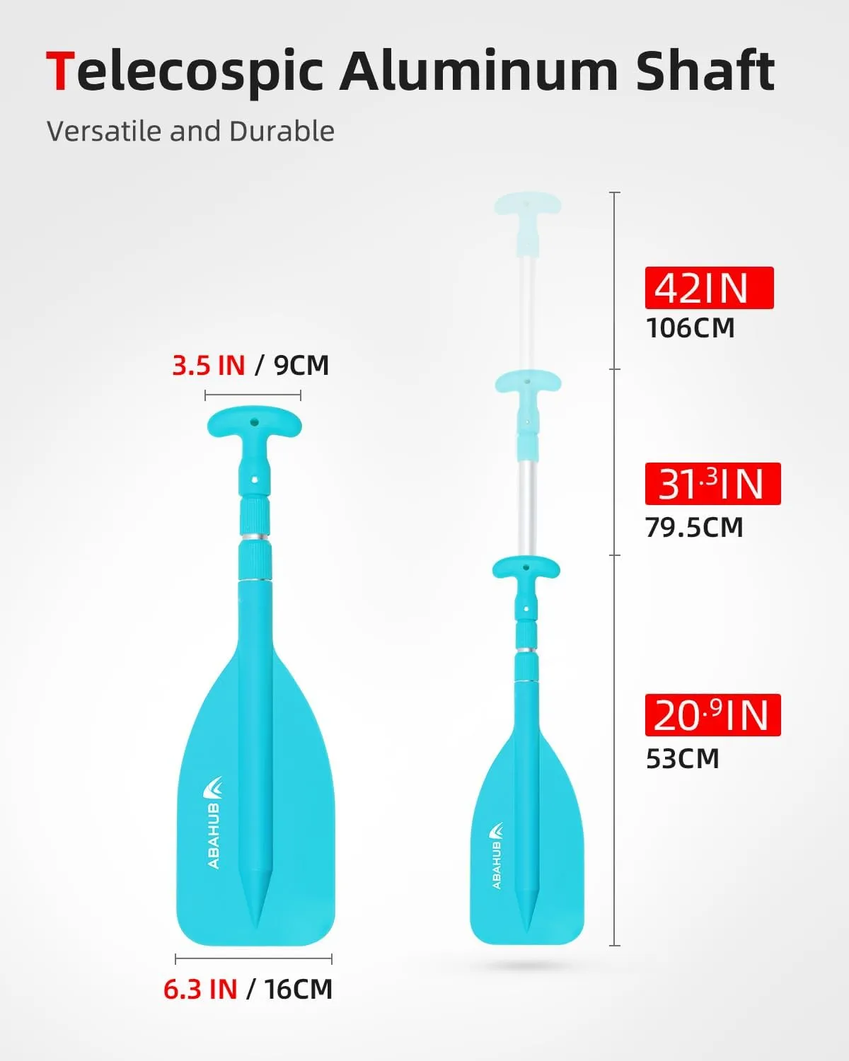 Abahub Premium 21''-42'' Emergency Telescoping Paddle Aluminium Shaft for Canoeing Boating Kayaing Blue Lightweight Oars