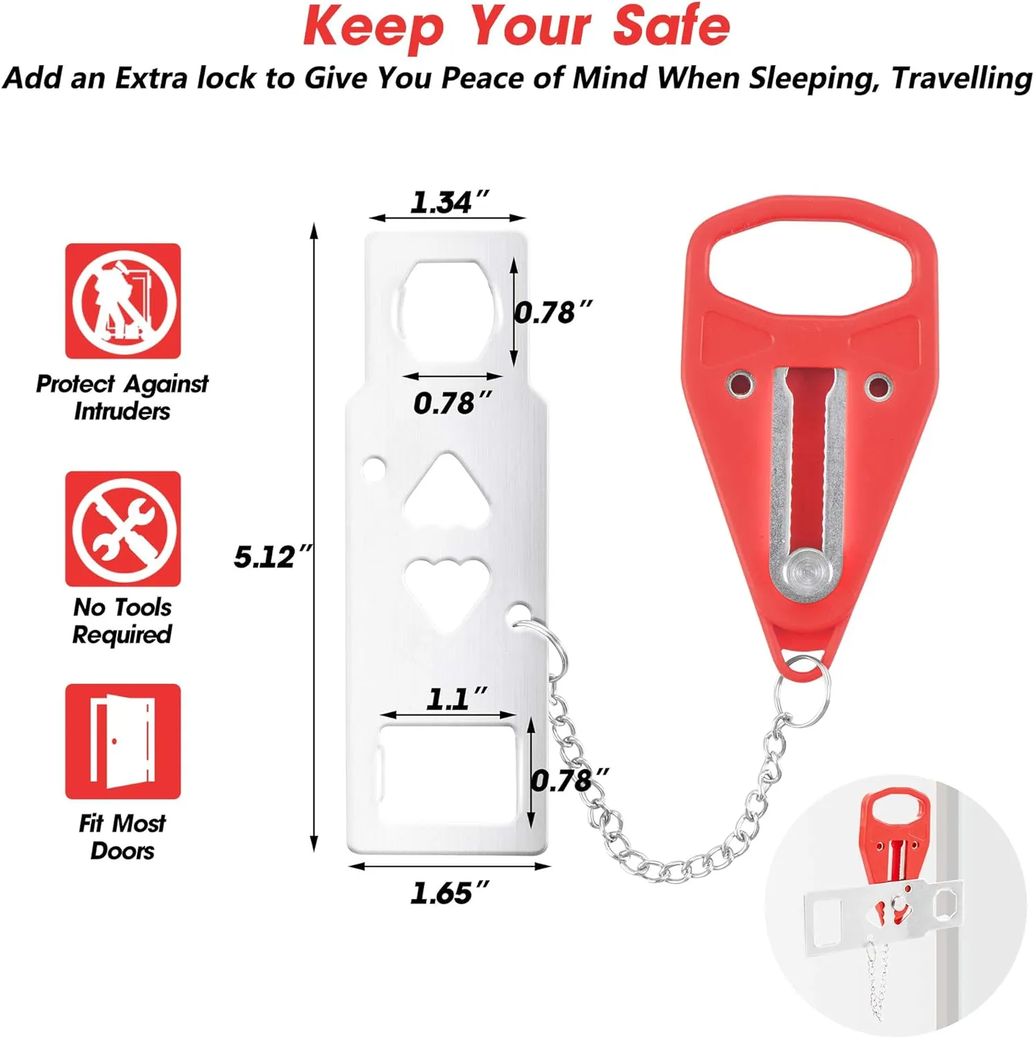AceMining Portable Door Lock Home Security Door Lock Travel Lockdown Locks for Additional Safety and Privacy Perfect for Traveling Hotel Home Apartment College