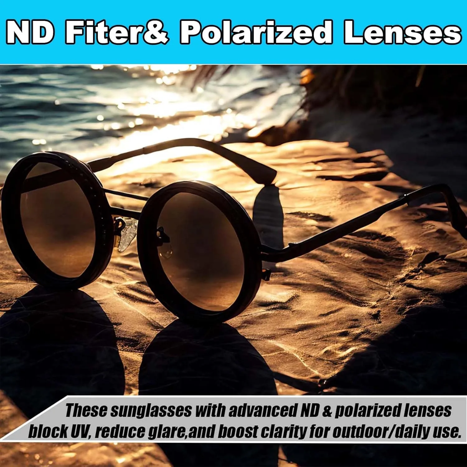 Adjustable Sunglasses, 1-9 Gears Adjustable Rounded Tint Sunglasses, Polarized Glasses with Nd Filter Lenses for Men(Black Silver,52mm)